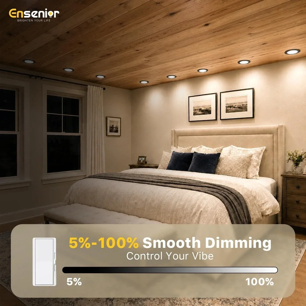 Ensenior 6 Pack 4 Inch LED Recessed Light Dimmable 5CCT 2700K-5000K 9W Black